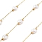 Ion Plating(IP) 304 Stainless Steel Paperclip Chains, Soldered, with ABS Imitation Pearl Beads, Flat Round, Real 18K Gold Plated, 5.5x6.5x3.5mm, about 16.40 Feet(5m)/Roll