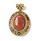 Natural Red Jasper Oval Pendants, Brass Colorful Enamel Charms, Real 18K Gold Plated, Rack Plating, Long-Lasting Plated, Lead Free & Cadmium Free, 39x32x14mm, Hole: 5x7mm