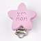 Mother's Day Theme, Food Grade Eco-Friendly Silicone Baby Pacifier Holder Clips, with 304 Stainless Steel Clips, Star with Word I Love Mom, Stainless Steel Color, Pearl Pink, 46x39x19mm, Hole: 4x14mm