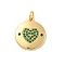 Brass Micro Pave Cubic Zirconia Pendants, Long-Lasting Plated, Lead Free & Cadmium Free, Gold, Round with Heart, Dark Green, 18.5x16x1.5mm, Hole: 3mm