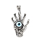 304 Stainless Steel Pendants, with Glass, Hand with Evil Eye Charm, Antique Silver, 47x29x10mm, Hole: 8x5mm