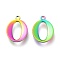 Ion Plating(IP) 304 Stainless Steel Charms, Laser Cut, Alphabet, Rainbow Color, Letter.O, 12.5x9.5x1mm, Hole: 1mm