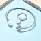 Heart Clover Brass Micro Pave Cubic Zirconia Cuff Bangles & Rings Sets for Women, with Acrylic Pearl, Rack Plating, Platinum, Colorful, Bangle: 3~13mm wide, Inner Diameter: 63x54mm