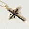 Cross Brass Micro Pave Cubic Zirconia Pendant Necklaces, Golden, Prussian Blue, 17.72 inch(45cm)