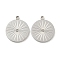 304 Stainless Steel Pendants, with Crystal Rhinestone, Flat Round Charms, Stainless Steel Color, 17x14.5x1mm, Hole: 1.4mm