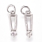 Brass Charms, with Micro Pave Cubic Zirconia and Jump Rings, Trapezoid, Clear, Platinum, 11x3x1.5mm, Hole: 2.3mm