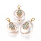 Natural Cultured Freshwater Pearl Pendants, with Cubic Zirconia and Brass Findings, Flat Round with Hamsa Hand/Hand of Fatima /Hand of Miriam, Golden, Deep Sky Blue, 17~21x12~16mm, Hole: 1.6mm