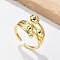 Brass Cuff Rings, Cadmium Free & Lead Free, Round, Real 18K Gold Plated, 16mm, Inner Diameter: Adjustable