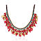 Bib Necklaces, with Synthetic Turquoise Beads, Waxed Cord and Brass Beads, Golden, Red, 16.54 inch(42cm)