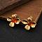 304 Stainless Steel Stud Earrings, with Natural Carnelian, Real 18K Gold Plated, 23.5x26.5mm, Adjustable