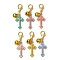 Cross Alloy Enamel Pendants Decorations, with Alloy Lobster Claw Clasps and Brass Bell Charm, Mixed Color, 41mm, 6pcs/set