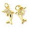 Rack Plating Brass Micro Pave Clear Cubic Zirconia Pendants, with Jump Ring, Dolphin Charm, Real 18K Gold Plated, 17x10.5x3mm, Hole: 3.2mm