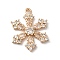 Brass Micro Pave Cubic Zirconia Pendants, Nickel Free, with Glass, Snowflake, Golden, 24x19x3mm, Hole: 1.4mm
