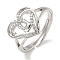 Heart with Letter Rack Plating Brass Micro Pave Clear Cubic Zirconia Adjustable Rings for Women, Lead Free & Cadmium Free, Platinum, Letter U, Inner Diameter: 16mm