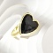 Heart Brass Natural Obsidian Finger Rings, Long-Lasting Plated, 20x18mm, Inner Diameter: 18mm