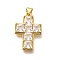 Rack Plating Brass Micro Pave Cubic Zirconia Pendants, Long-Lasting Plated, Lead Free & Cadmium Free, Cross Charms, Real 18K Gold Plated, 25.5x17x4.5mm, Hole: 5x3mm
