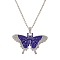 Butterfly Rhinestone Pendant Necklaces, with Platinum Alloy Chains, Sapphire, 18.31 inch(46.5cm)