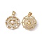 Brass Micro Pave Cubic Zirconia Pendants, Cadmium Free & Lead Free, with ABS Imitation Pearl, Flat Round with Heart Charms, Real 18K Gold Plated, 21.5x19.5x5.5mm, Hole: 5x3.5mm