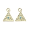 Brass Micro Pave Cubic Zirconia Pendants, Cadmium Free & Nickel Free & Lead Free, with Enamel and Jump Ring, Triangle Charms, Real 18K Gold Plated, 18.5x17x2mm, Hole: 4mm