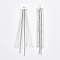 Brass Tassel Big Pendants, with Chains, Nickel Free, Real Platinum Plated, 67x10x1.5mm, Hole: 1.4mm