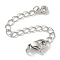Brass Chain Extender, with Lobster Claw Clasps and Cubic Zirconia Charms, Flat Round, Platinum, 70mm, Hole: 2.5mm