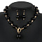 ABS Plastic Imitation Pearl Round Beaded Pendant Necklaces & Dangle Earrings Sets for Women, Black, 470mm