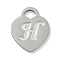 Non-Tarnish 304 Stainless Steel Pendants, Laser Cut, Heart with Letter Charm, Stainless Steel Color, Letter H, 15x12x1mm, Hole: 3x3.5mm