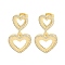 Hollow Heart Brass Pave Clear Cubic Zirconia Dangle Stud Earrings, Real 16K Gold Plated, 30.5x17mm