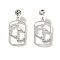 Geometric Hollow Brass Clear Cubic Zirconia Stud Earrings, Fashionable Versatile Ear Jewelry, Platinum, 35x17mm