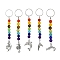 Marine Animal Alloy Keychains, with Chakra Natural & Synthetic Gemstone Beads and 304 Stainless Steel Keychain Ring, Mixed Shapes, Antique Silver & Stainless Steel Color, 100~113mm