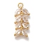 Brass Micro Pave Cubic Zirconia Pendants, Leaf, Real 18K Gold Plated, 22x9.5x3.5mm, Hole: 2mm