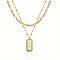 Brass Micro Pave Clear Cubic Zirconia Rectangle with Initial Pendant Double Layer Necklaces for Women, with 201 Stainless Steel Chain, Golden, Letter C, 15.75~19.69 inch(40~50cm)