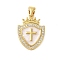 Rack Plating Brass Micro Pave Cubic Zirconia Pendants, Enamel Style, Cadmium Free & Lead Free, Long-Lasting Plated, Cross, Real 18K Gold Plated, 20.5x15x2.5mm, Hole: 4.5x3.5mm