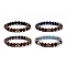 4Pcs Natural Larvikite & Quartz(Dyed) & Lava Rock & Lapis Lazuli and Wood Beads Stretch Bracelets Set, Brass Micro Pave Cubic Zirconia Jewelry for Women Men, Inner Diameter: 2-1/8 inch(5.3cm)