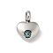 304 Stainless Steel Rhinestone Pendants, Heart, Stainless Steel Color, Aquamarine, 16.5x12.5x6mm, Hole: 5mm