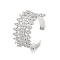 Rack Plating Brass Micro Pave Cubic Zirconia Cuff Rings, Long-Lasting Plated for Women, Lead Free & Cadmium Free, Platinum, US Size 7 3/4(17.9mm)