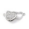 Brass Micro Pave Clear Cubic Zirconia Box Clasps, Cadmium Free & Nickel Free & Lead Free, Heart, Platinum, 21.5mm, Hole: 1.2mm