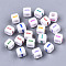 Opaque White Acrylic Beads, with Enamel, Horizontal Hole, Cube with Mixed Color Letter, Letter.I, 6x6x6mm, Hole: 3mm, about 2900pcs/500g