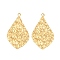 Ion Plating(IP) 304 Stainless Steel Pendants, Textured Teardrop Charm, Real 18K Gold Plated, 40x23x2.3mm, Hole: 2.5mm