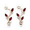 Brass Micro Pave Cubic Zirconia Links Connectors, Light Gold, Long-Lasting Plated, Cadmium Free & Lead Free, Branch, Red, 20~21x8.5x3mm, Hole: 1.5mm