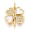 Brass Micro Pave Clear Cubic Zirconia Pendants, Cadmium Free & Lead Free, with Shell, Clover, with Jump Ring, Real 18K Gold Plated, 17x15x2.5mm, Hole: 3mm