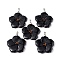 Natural Black Onyx(Dyed & Heated) Big Pendants, Peach Blossom Charms, with Platinum Plated Alloy Snap on Bails, 57x48x9mm, Hole: 6x4mm