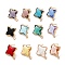 Brass Stud Earring Findings, with Glass and 304 Stainless Steel Pins & Horizontal Loops, Cadmium Free & Nickel Free & Lead Free, Light Glod, Star, Mixed Color, 18x14~14.5x5mm, Hole: 1.8mm, Pin: 0.8mm