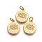 Brass Pendants, with Cubic Zirconia and Jump Rings, Flat Round with Evil Eye, Clear, Golden, 15x13x1.5mm, Hole: 3mm