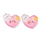 Translucent Resin Cabochons, Glitter Heart with Rabbit, Pearl Pink, 26x27.5x5.5mm