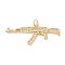 Brass Micro Pave Clear Cubic Zirconia Pendants, with Jump Rings, Cadmium Free & Lead Free, Long-Lasting Plated, Gun, Real 18K Gold Plated, 15x36x2mm, Hole: 3mm
