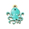 Ion Plating(IP) 201 Stainless Steel Charms, with Enamel, Real 18K Gold Plated, Sea Animal, Octopus Charm, Turquoise, 13.5x12x1.5mm, Hole: 1.4mm