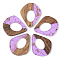 Transparent Resin & Walnut Wood Pendants, with Gold Foil, Teardrop, Lilac, 32.5x27.5x3mm, Hole: 2mm