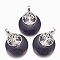 Synthetic Blue Goldstone Pendants, with Platinum Tone Brass Findings, Flat Round with Tree of Life, 32.5~33x27.5~28x5~6mm, Hole: 5x7mm