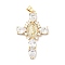 Rack Plating Brass Micro Pave Cubic Zirconia Pendants, Cadmium Free & Lead Free, Real 18K Gold Plated, Cross with Saint, Clear, 45.5x29x6mm, Hole: 4x6mm